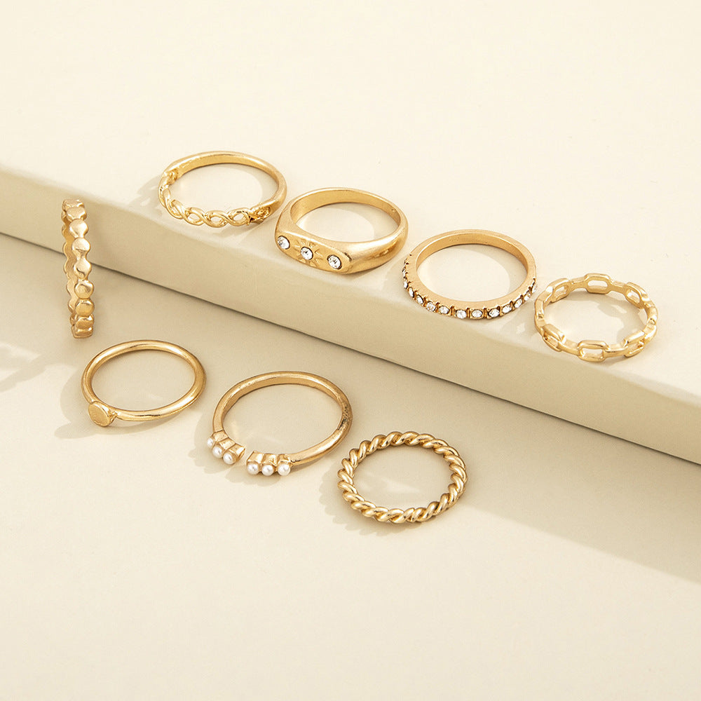 Gold Ring Set Eight Pointed Star Rings With Pearl And Diamond Geometric Alloy European Rings Fashion Jewelry 8