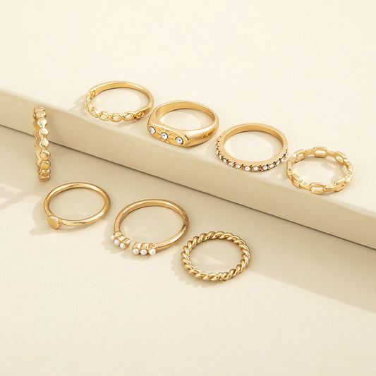 Gold Ring Set Eight Pointed Star Rings With Pearl And Diamond Geometric Alloy European Rings Fashion Jewelry 8