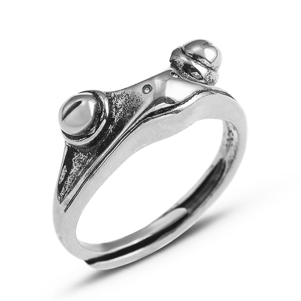 Frog Open Ring For Women Adjustable Copper Band With Antique Finish Delicate Hand Polished Cute Animal Jewelry Piece