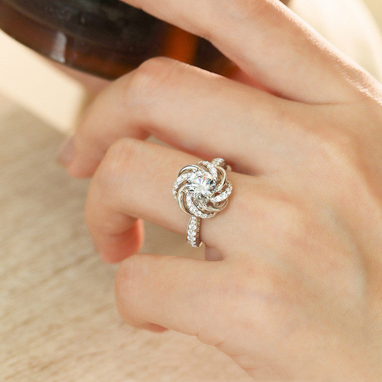 Sterling Silver Moissanite Ring 2 Carat Eight Hearts Arrows Adjustable Opening Engagement Anniversary Gift Cut