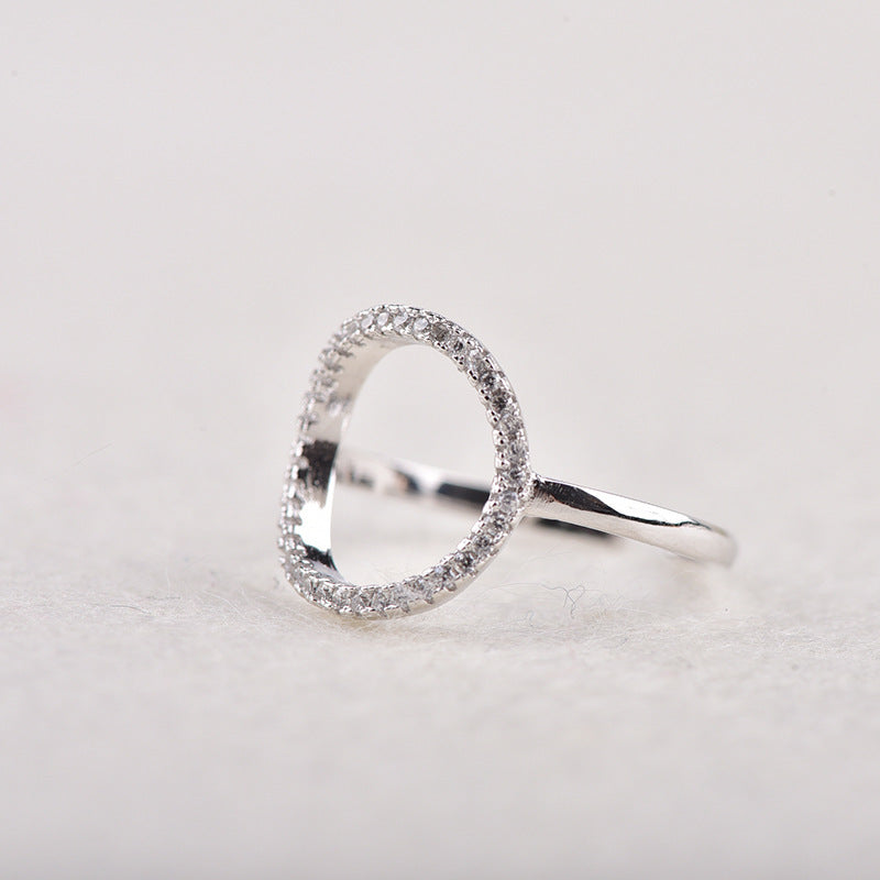 Womens Ring Micro Set Zircon Adjustable Opening Sterling Silver Inlaid Gemstones Ring For Her White Rose Gold Plated