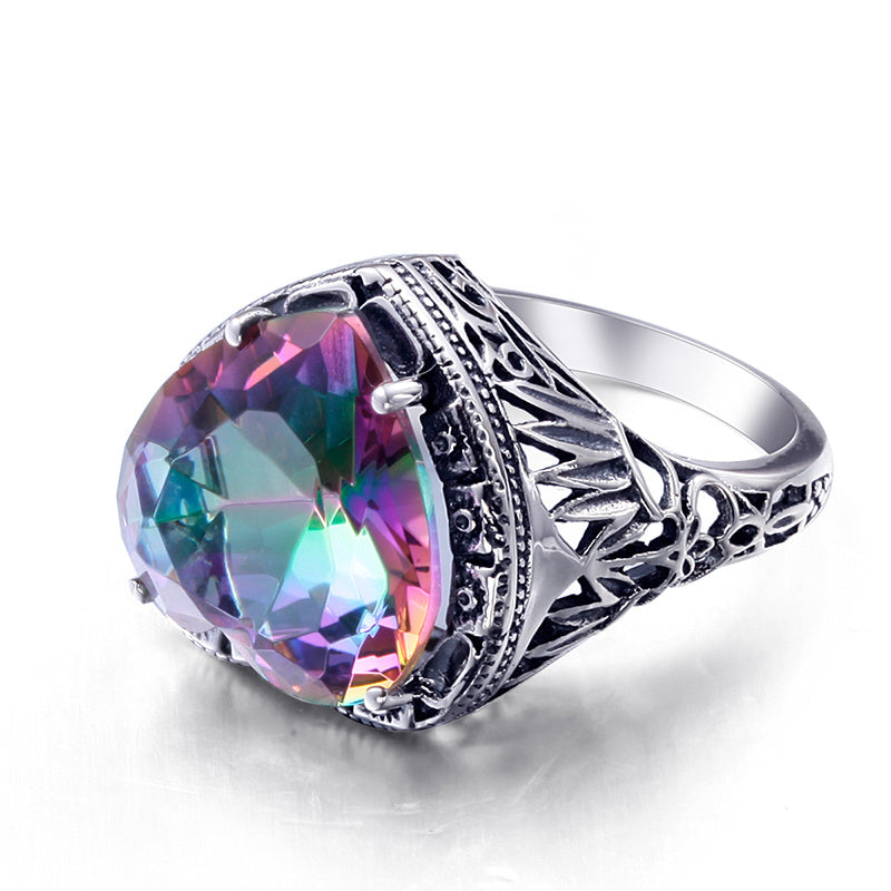 Unisex Copper Ring With Gold Plated Inlay Artificial Gemstones And Semi Precious Stones Jewelry Gift For All Occasions