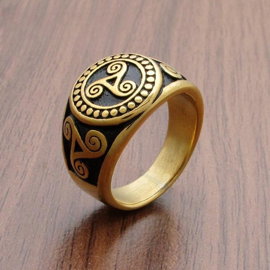 Mens Stainless Steel Ring Gold Tone Geometric Viking Totem Design For Men Jewelry Size 8 9 10 11 12 13 For Festivals