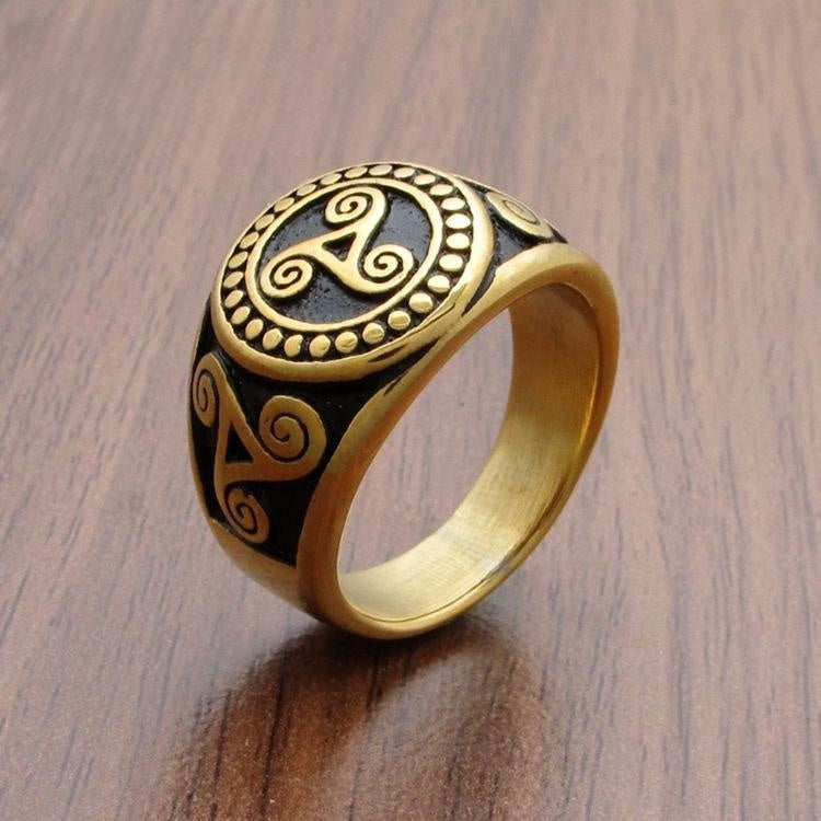 Mens Stainless Steel Ring Gold Tone Geometric Viking Totem Design For Men Jewelry Size 8 9 10 11 12 13 For Festivals