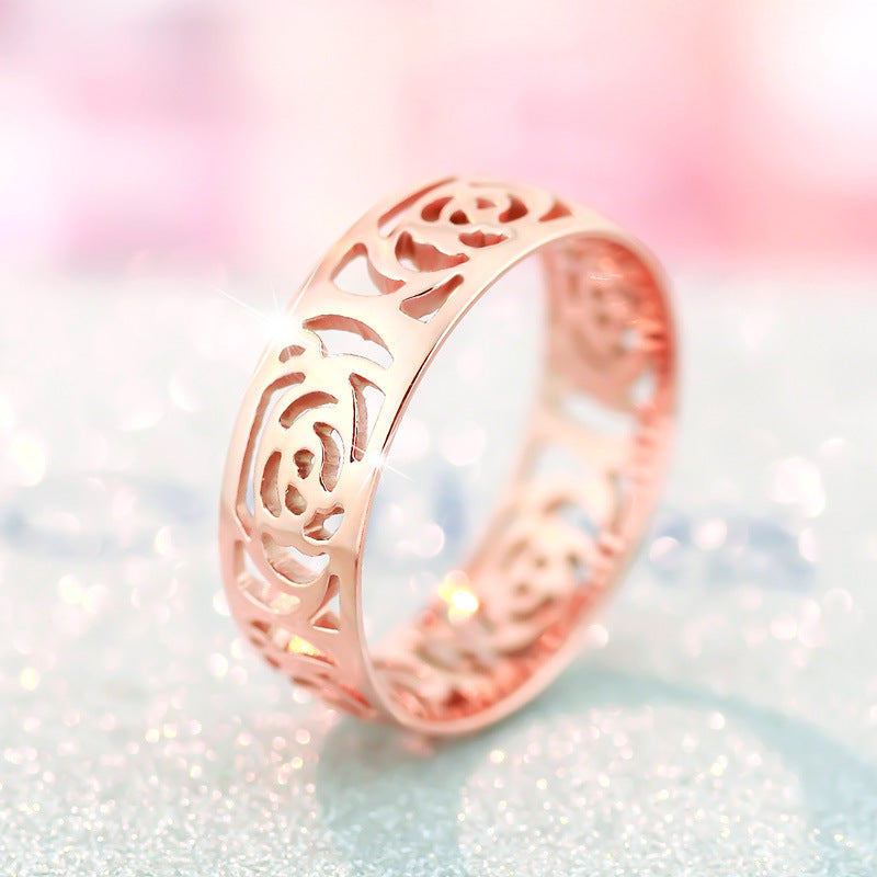 Titanium Steel Hollow Geometric Ring Electroplated Retro Style Gift For Women Fashionable Everyday Accessory Jewelry