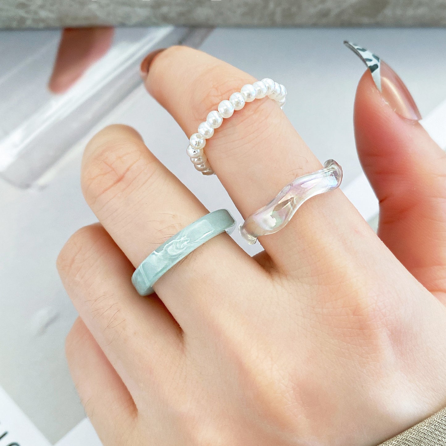 Womens Resin Ring Set Fashion Geometric Rings Simple Tri Piece Set Plastic Rings Color Rings Jewelry Everyday