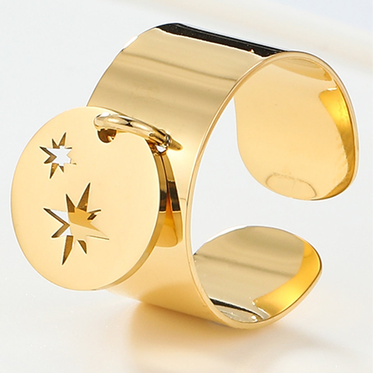 Flower Hollow Ring For Women Open Mouth Stainless Steel Gold Or Silver Finish Jewelry Free Size Adjustable Fit