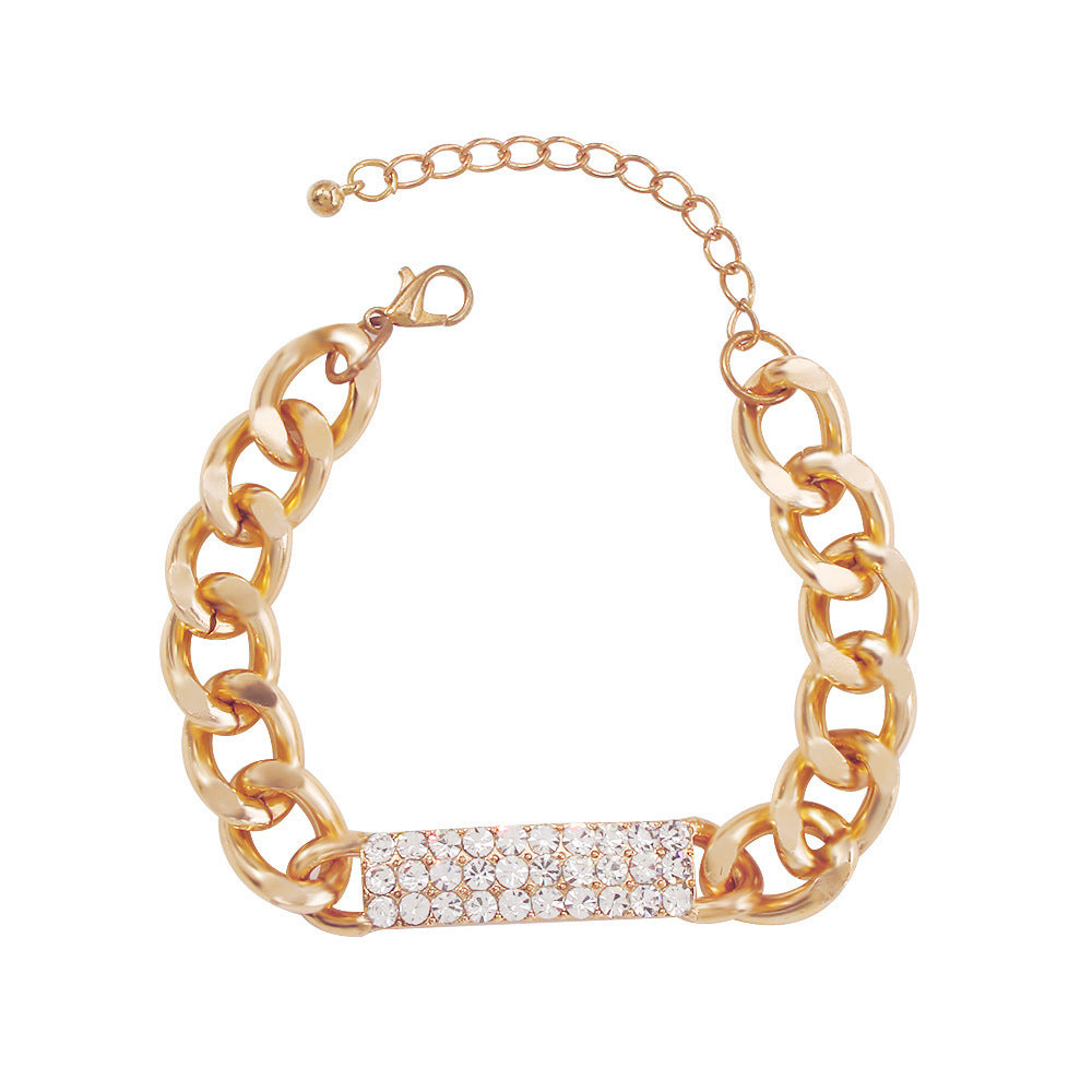 Womens Geometrical Electroplated Cuban Chain Bracelet Alloy Hip Hop Style Jewelry European American Gold White