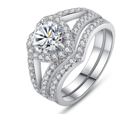Heart Shaped Diamond Ring 18K Platinum Plated German Electroplating Durable Alloy Jewelry Gift For Her Timeless Gift