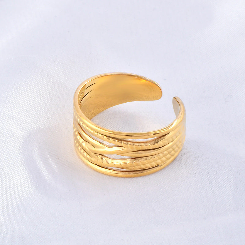 Womens Adjustable Titanium Steel Ring Gold Plated Irregular Geometric Design European Fashion Jewelry Statement Piece