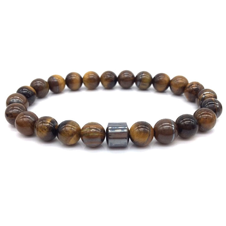 Tiger Eye Bead Bracelet Magnetic Closure Fashion Jewelry For Men And Women Gift Black Stone Accent Length 19cm