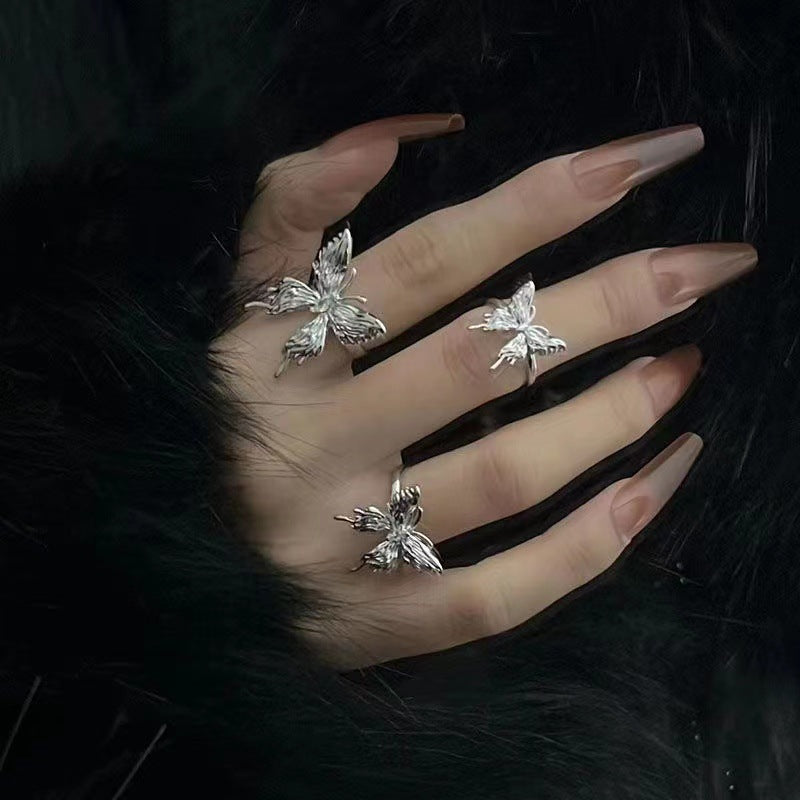 Unisex Butterfly Ring Adjustable Alloy Electroplated Band Retro Pleated Design Free Size Jewelry For Women Men