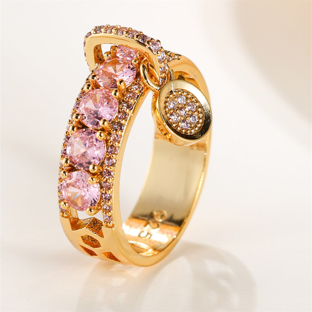 Retro Disc Ring for Women Copper Geometric Band in Gold Sapphire Blue Emerald Pink Diamond Purple Diamond Rose Red