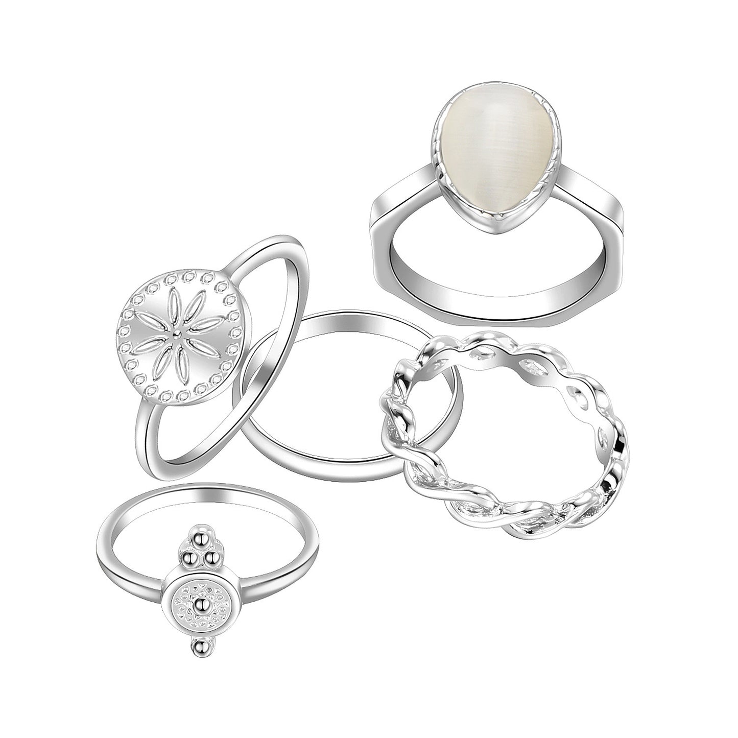 Crystal Knuckle Ring Set for Women Electroplated Alloy Fashionable Rings Silver Inlaid Design Jewelry Ring for