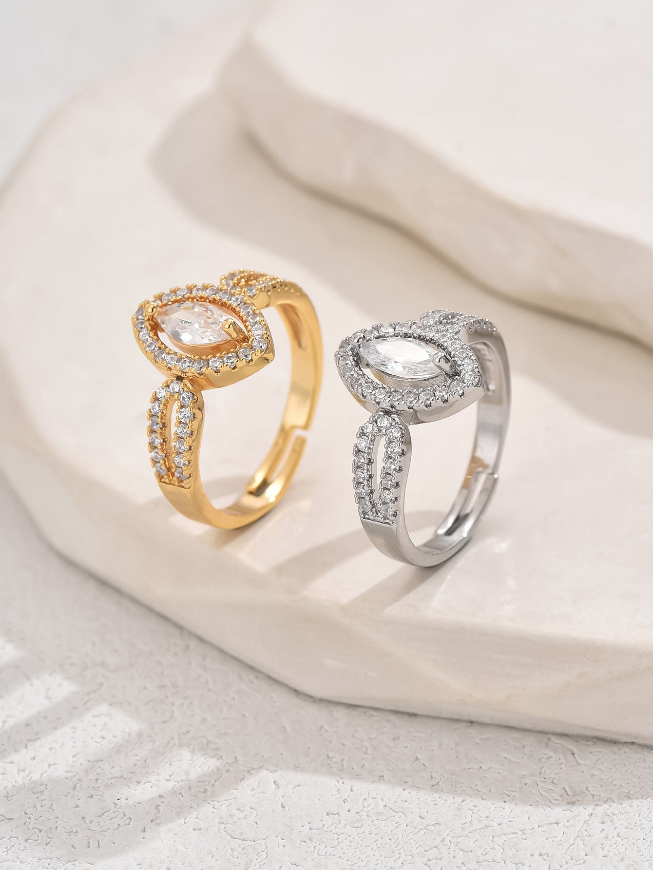 Womens Ring Water Drop Zircon Open Design Copper Plated Fashion Jewelry Elegant Statement Accessory Daily Wear