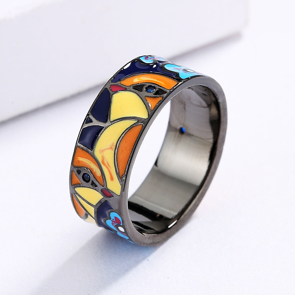 European And American Fashion Electroplating Oil Drop Eye Zircon Ring