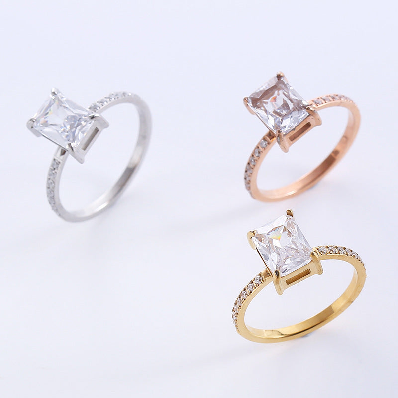 Womens Stainless Steel Ring Electroplated Square Ring Special Interest Design Ring Simple Circle Line Ring Gift for Her Steel Gold Rose Gold