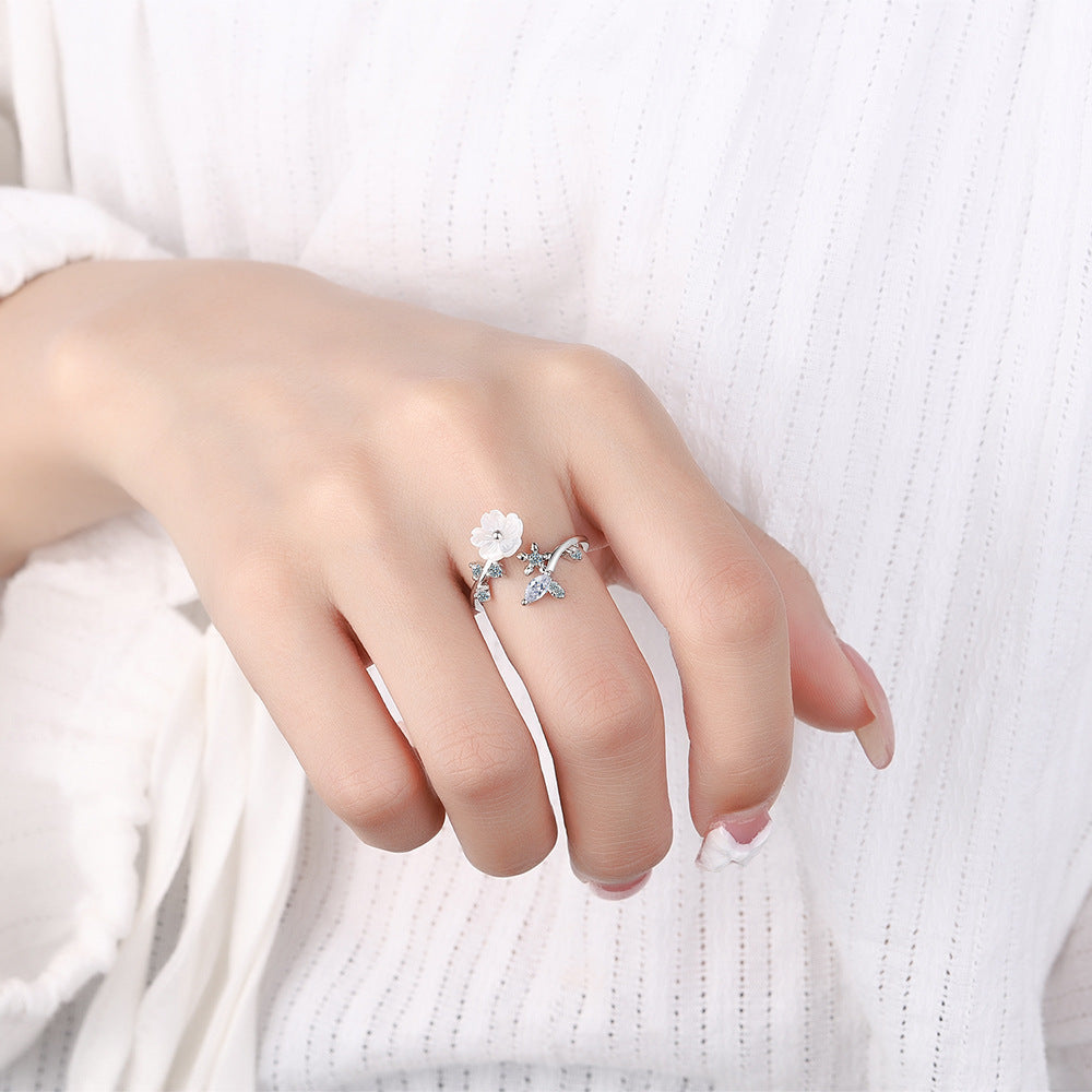 Korean Style Shell Ring For Women Small Adjustable 16mm Inner Diameter Zircon Accent Extra Durable Lightweight