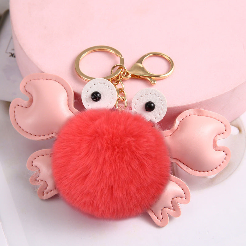 Crab Keychain Adorable Cartoon Crab Pendant Sewn Faux Leather Accessory Cute Crab Design Perfect Gift Great Gift
