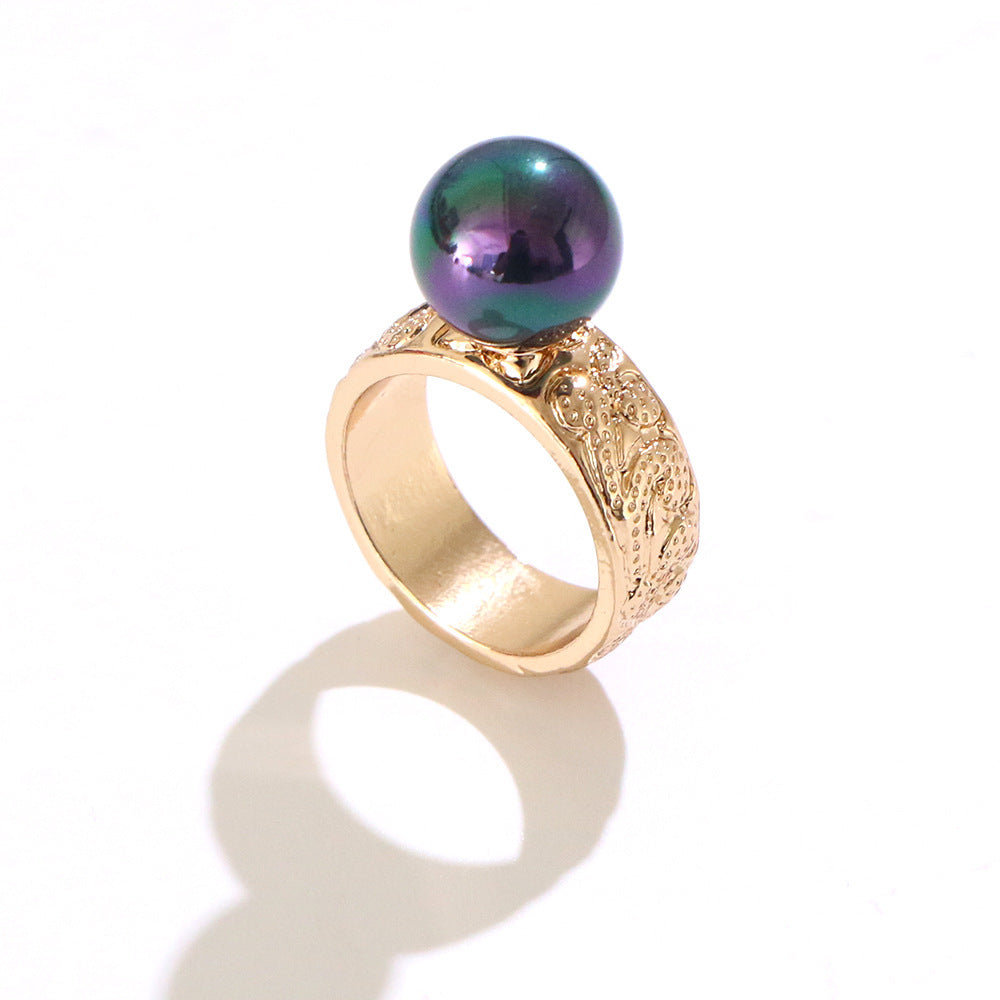 Unisex Geometric Gold Plated Ring With Artificial Gemstones Pearl Rhinestone Accents Bohemian Ethnic Retro Style Jewelry