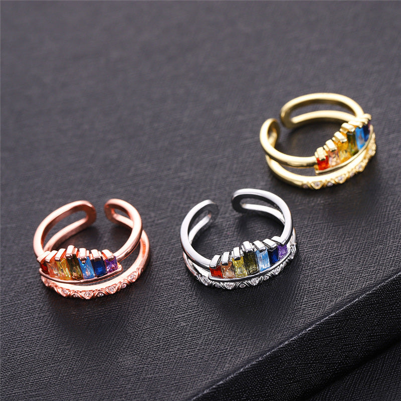 Womens Crown Ring Adjustable Copper Index Finger Ring With Gem Inlay Wedding Birthday Travel Gift Gold Jewelry