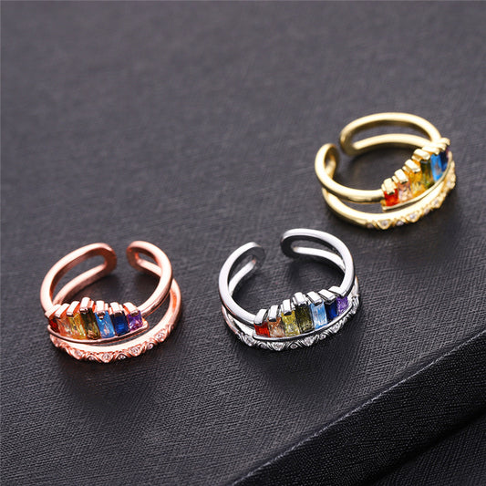 Womens Crown Ring Adjustable Copper Index Finger Ring With Gem Inlay Wedding Birthday Travel Gift Gold Jewelry