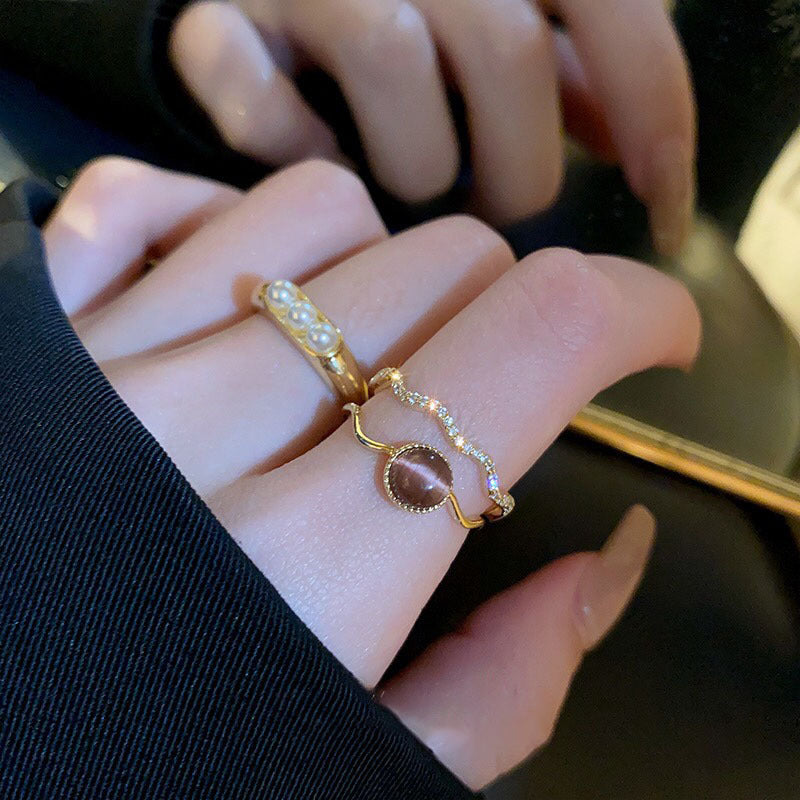 Double Layer Ring Geometric Copper Ring Opal Inlay Gold Plating Exquisite Design Fashion Jewelry Chic Ring Now