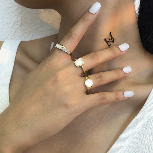 Retro Geometric Alloy Ring Set Imitation Dripping Oil Design European American Travel Souvenir Gift Ring X1 X1