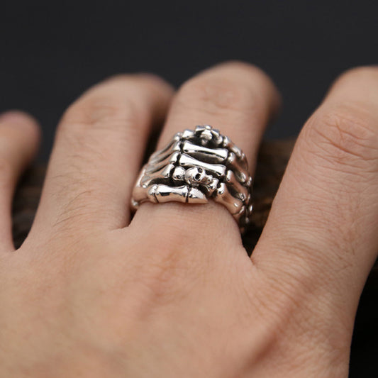 Silver Skull And Crossbones Ring Vintage Thai Design Geometric Ghost Claw Band For Men Jewelry For Everyday Style