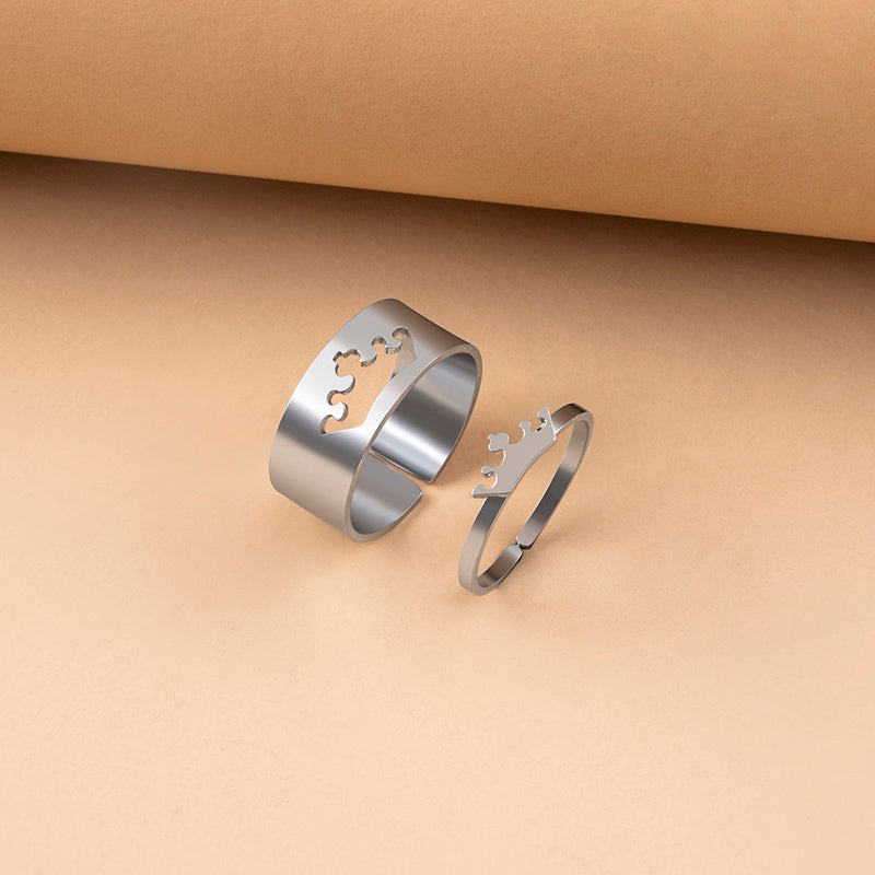 Stainless Steel Crown Puzzle Couple Ring Set For Women Men Lovers Romantic Trendy Silver Gold For Lovers Gifts
