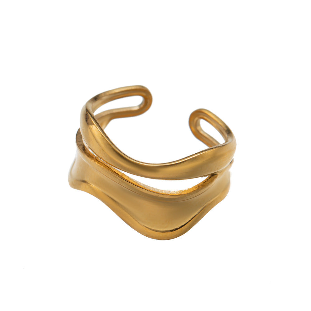 Unisex Titanium Steel Gold Plated Double Layer Cross Ring Geometric Statement Jewelry Men Women Fashion Accessory