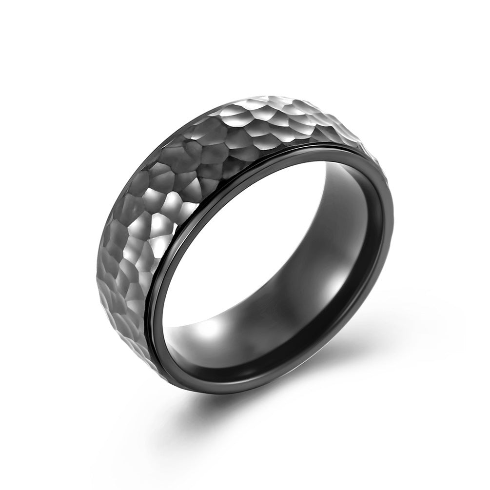 Titanium Steel Ring for Men and Women Beating Pattern Moon Pit Polished Geometric Durable Jewelry for Everyday