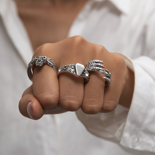 Womens Fashion Ring Set Gold Tone Jewelry With Skull And Eagle Claw Design Statement Rings For Women Fashion Gift