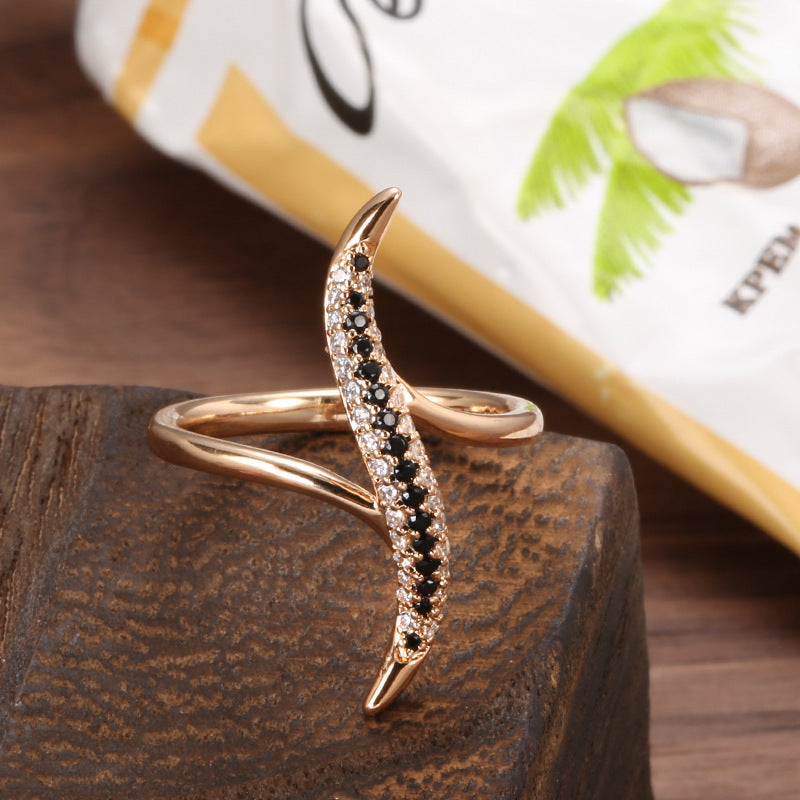 Micro Inlaid Zircon Ring for Women Fashion Jewelry Copper Plated Vintage Floral Design Elegant Statement Accessory