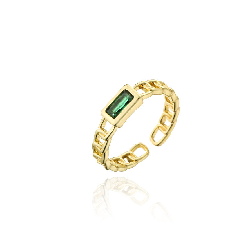 Womens Adjustable Copper Ring With Geometric Zircon Inlay European American Fashion Jewelry Chain Design Rings