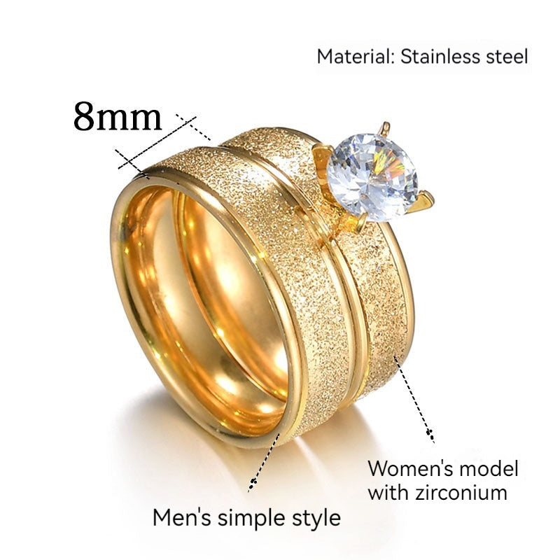 Couple Rings Stainless Steel Matching Bands With Round Zircon Stone Diamond Cut Promise Rings For Women And Men