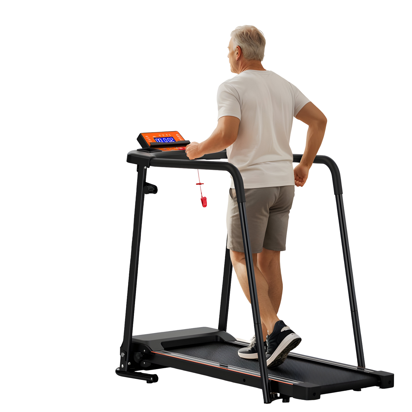 Foldable Treadmill with LED Display Pad Holder and Safety Key Plus Easy Move Wheels 2.5HP Quiet Motor 0.5-6.0MPH Speed and 300LBS Load-Bearing for Home Use