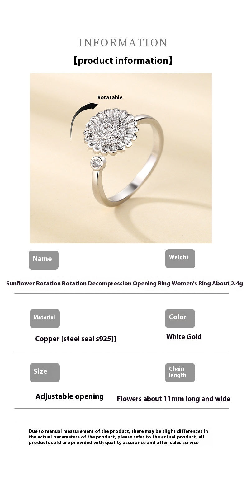Sunflower Spinning Ring Rotatable Copper Flower Design Jewelry For Women Fashion Accessory Elegant Daily Wear Now