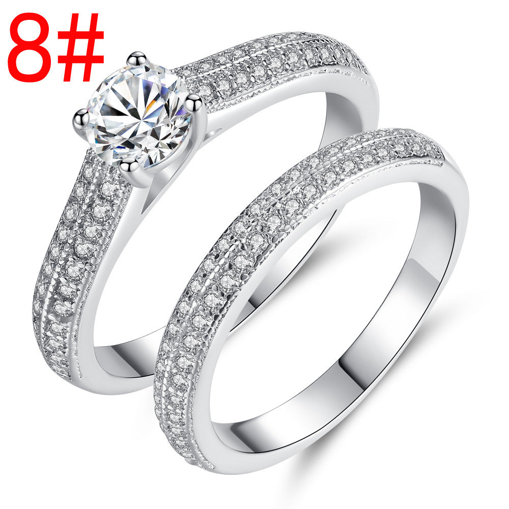 Couples Zircon Ring Four Prong Micro Inlaid Geometric Electroplated Metal Promise Engagement Anniversary Gift Ring