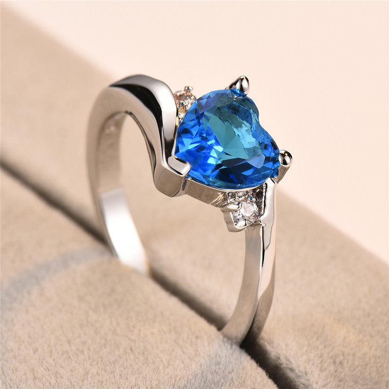 Aqua Blue Ring Gilded Gold Plated Copper With Inlaid Gemstones Love Ring Elegant Fashion Jewelry Gift For Her