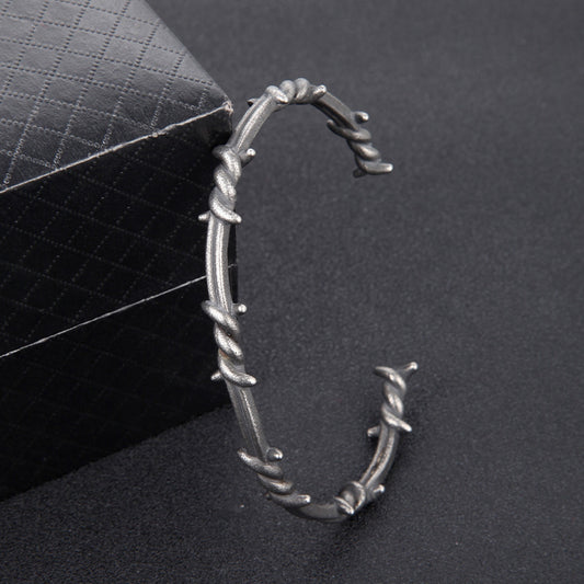 Mens Titanium Steel Bracelet Twist Knot Design Electroplated Retro Thorn Bangle Jewelry Gift Style Pro For Men