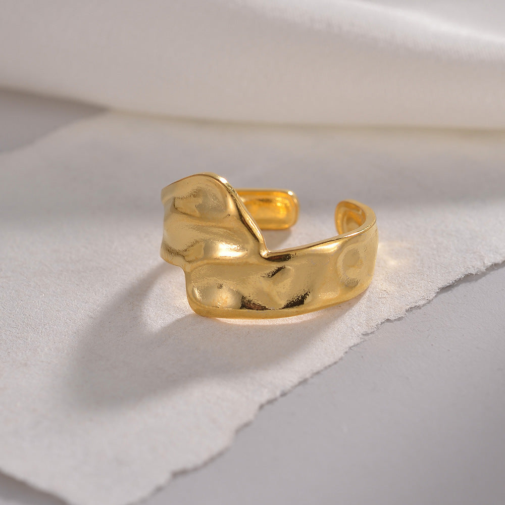 Womens Titanium Steel Ring Adjustable Water Ripple Design Geometric Ring Electroplated Finish Movable Opening Ring