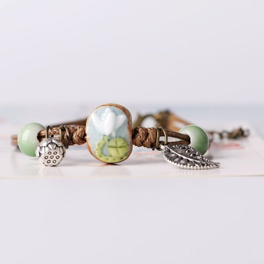Handmade Ceramic Bracelet 3D Lotus Flower Design Hand Kneaded Unisex Jewelry Simple Personalized Accessory Gift Idea