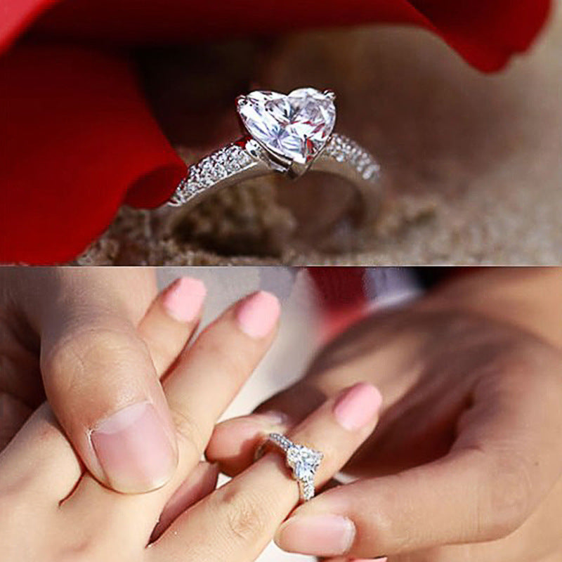 Heart Shaped Zircon Ring Gold Plated Copper Jewelry For Women Wedding Engagement Gift Elegant Dainty Brilliant Everyday