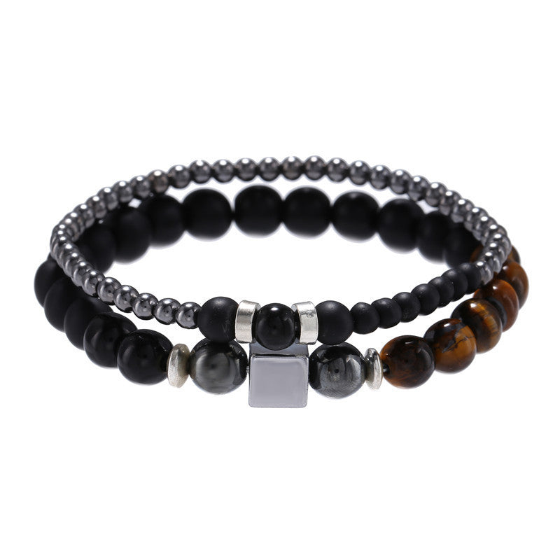 Unisex Crystal Tigereye Cube Bracelet Set For Men And Women