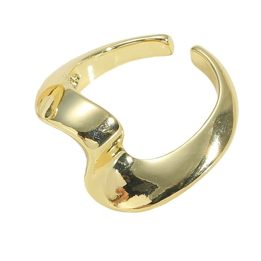 Women Open Adjustable Copper Ring Oval Geometric Metal Texture Polished Trendy Daily Wear Fashion Jewelry Gift