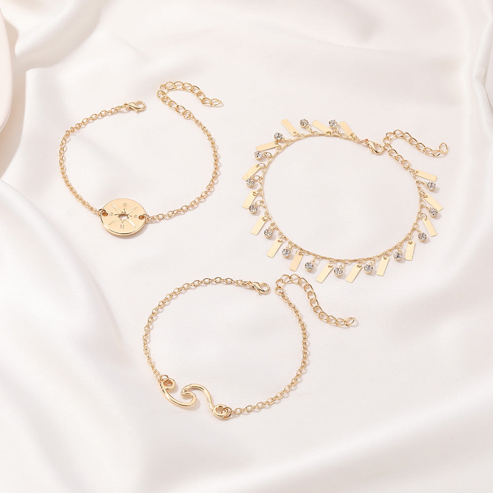 Womens Vintage Geometric Bracelet Set Three Piece Fashion Jewelry Alloy Metal Bangle Set For Women Gold Finish