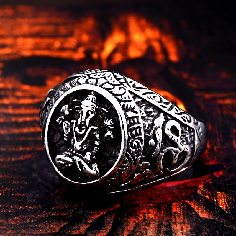 Elephant Animal Ring Titanium Steel Carved European American Durable Fashion Jewelry 25mm Wide 2mm High Zodiac