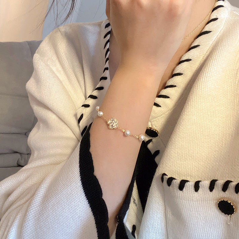 Womens Flower Bracelet Alloy Electroplated Camellia With Pearls Delicate Fashion Jewelry For Elegant Occasions