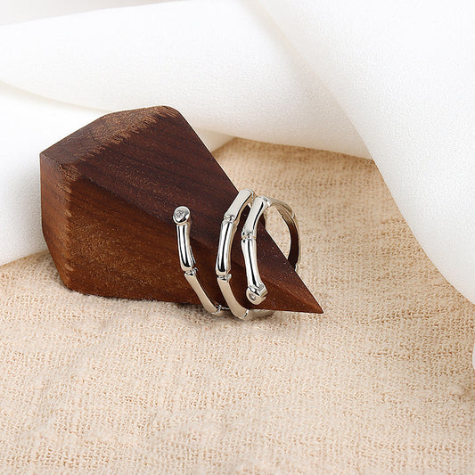 Silver Plated Copper Ring Double Layer Bamboo Joint Ring Index Finger Ring Modern Simple Design Statement Glow